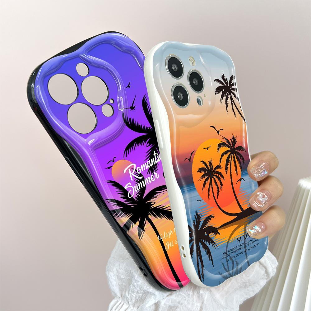 Для iPhone 16 15 14 13 12 Pro Max Samsung S24 Ultra S23 S22 Plus Redmi Note 13 Pro Beach Coconut Trees Cream Texture Мягкий силиконовый чехол для телефона