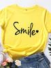 Простой стиль Smile Letter Print Футболка женская с коротким рукавом O-образным вырезом свободная футболка женская футболка топы одежда Camisetas Mujer