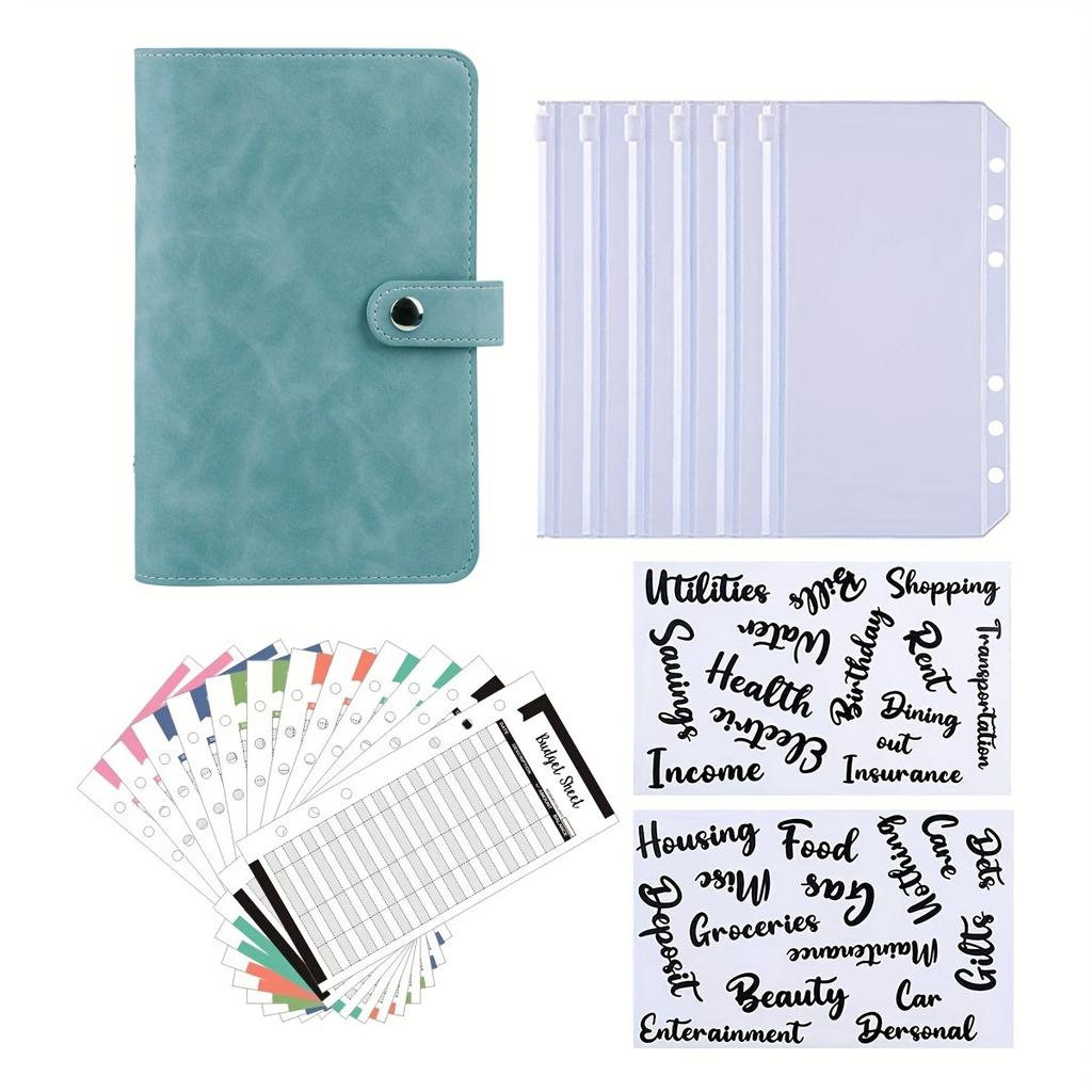 A6 Artificial Leather Button Closure Binder with Cash Envelope Pocket and Replacement Storage Bag, Perfect for Budgeting and Savings in Daily Life