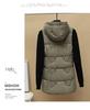 Autumn and Winter Women's Solid Color Loose Vest Hooded Long Reversible Vest Jacket Cotton Padded Women's Windproof Warm Vest