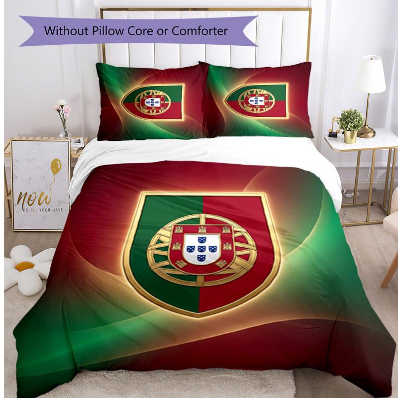Portugal Football Printed Bedding 3 Piece Set Cozy Breathable Bed Cover Set as Housewarming Holiday Gift