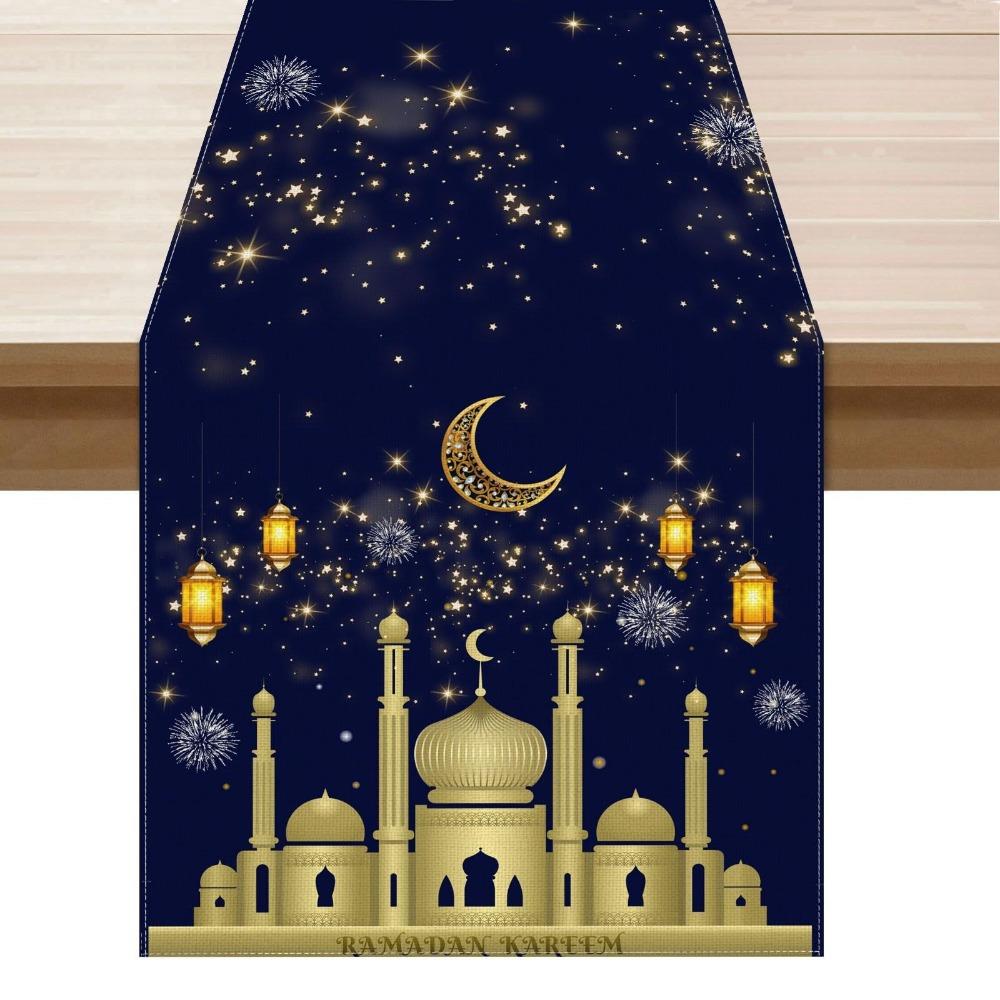 Утолщенная Рамаданская Скатерть-Дорожка Винтажная Декоративная Флаг для Обеденного Стола Узор Замок Фонарь Покрывало на Стол Исламский Декор для Вечеринки