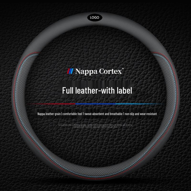 Genuine Leather Steering Wheel Cover for Hyundai: Elantra, Sonata, Santa Fe, ix35, Tucson, Feista, Mingtu - Ultra-thin Design.