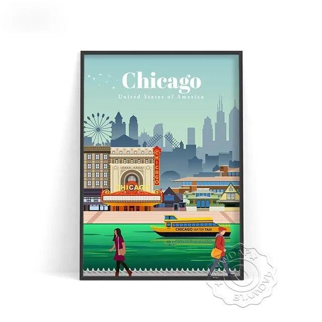 Плакат о путешествиях по городам мира, Япония Токио Плакат Осака, Испания Мадрид Акварельный принт, Флоренция Милан Сантьяго Чикаго Декор стен без рамки