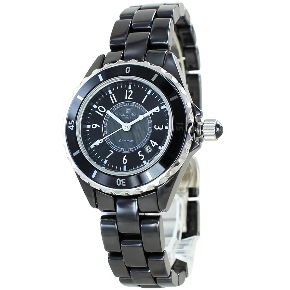 Salvatore Marra Gift Set Salvatore Marra Quartz Watch with Arabic Numerals and Ceramic Strap 1 (Pre-wrapped) Women's (No. Black)
