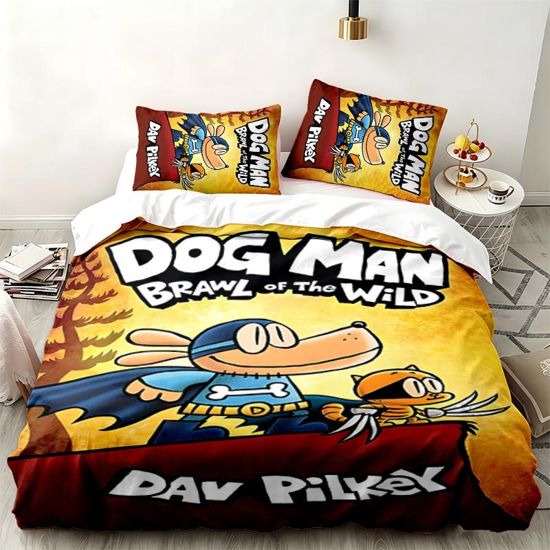Dog Man 3pc set Perfect for bedroom use Comfortable bedding set includes a duvet cover and two pillowcases Ideal birthday or Christmas gift
