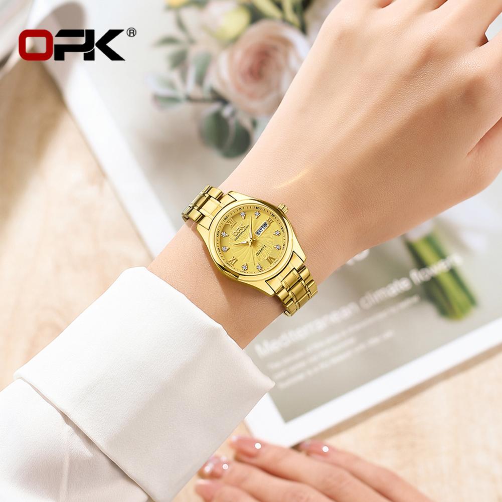 OPK 8103 Classic Women's Watches Stainless Steel Waterproof Calendar Luminous Ladies Wristwatch Original Quartz Watch for Woman