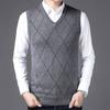 Autumn and Winter Men's Fur Vest, Middle-aged and Elderly V-neck Knitted Sweater, Men's Rhombus Jacquard Vest