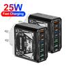 25 Вт 6 в 1 3 USB 3 Type C быстрая зарядка настенное зарядное устройство для iPhone Samsung Xiaomi Huawei Oppo мобильный телефон адаптер