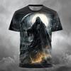 Men T-Shirt 3D Skull Print Casual Crew Neck Tee Short Sleeve Tops Summer Oversized T-Shirt Hip Hop Trend Fashion Men's Clothes