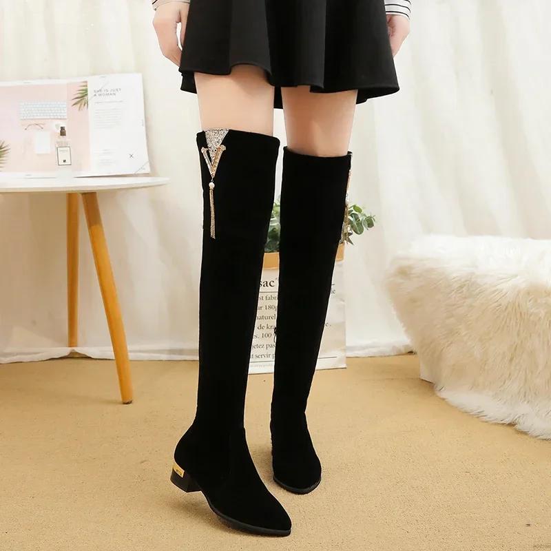 Большого размера зимние ботфорты выше колена женские из эластичной ткани женские ботфорты до бедра сексуальная женская обувь длинные боты женские