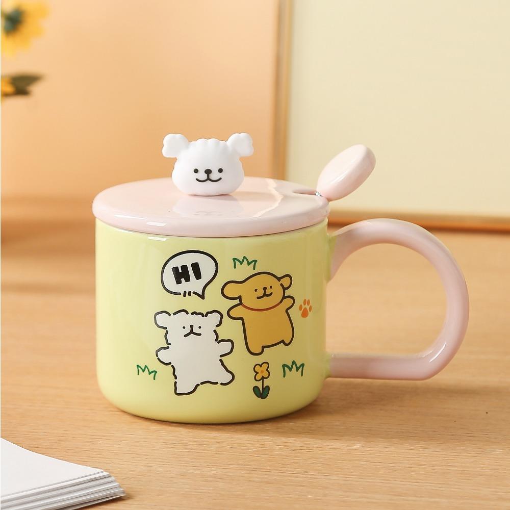 Cute Puppy Mug Cartoon Ceramic Cup with Lid High Value Water Cup Couple Home Large Capacity Breakfast Cup