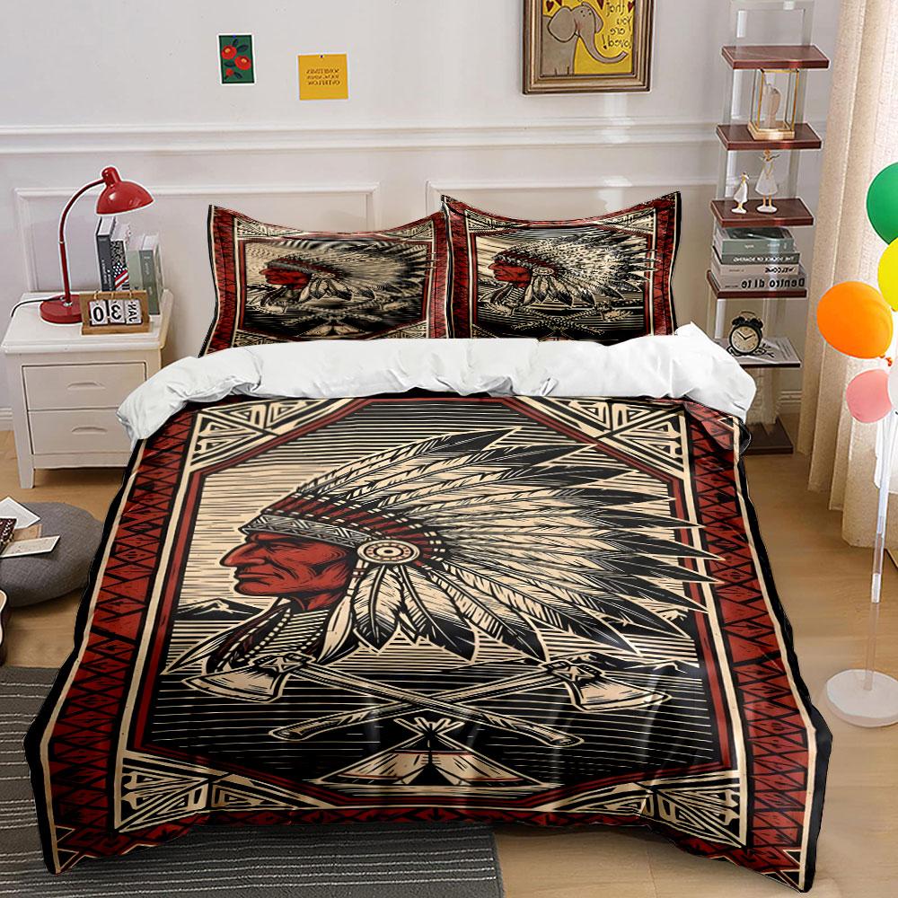 Feathered headdress and axes. Bedding sets Duvet cover sets Duvet covers Pillowcases(1 * Duvet Cover 2 * Pillowcases, without duvet insert)