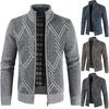 Mens Cotton Coat Casual Knitted Zip Up Cardigan Male Standing Collar Striped Warm Winter Jumper