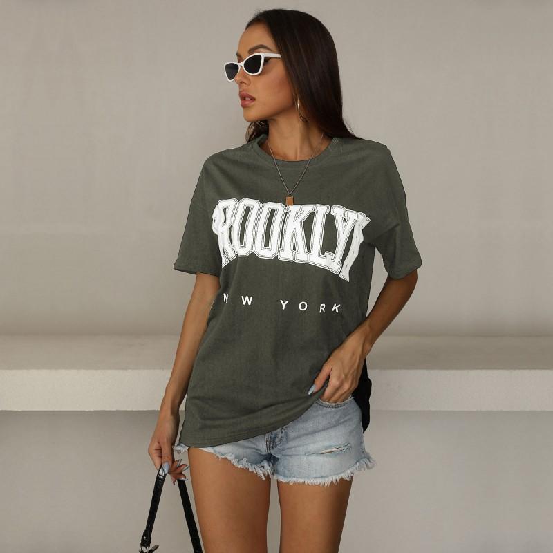YYFS Женские модные повседневные свободные футболки и топы с короткими рукавами и круглым вырезом с буквенным принтом