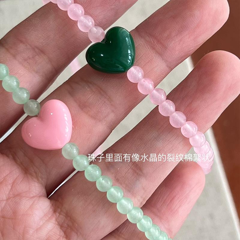 Ожерелье Macaron Ice Through Pink Green Natural Stone с бусинами Love, женская индивидуальность, уникальный темперамент, универсальная цепочка на шею, цепочка на ключицу