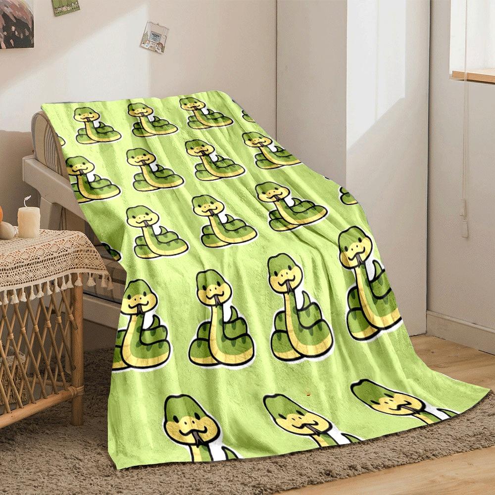 Repeating cartoon green snakes on a light green background. for all seasons blanket lunch break throw gift