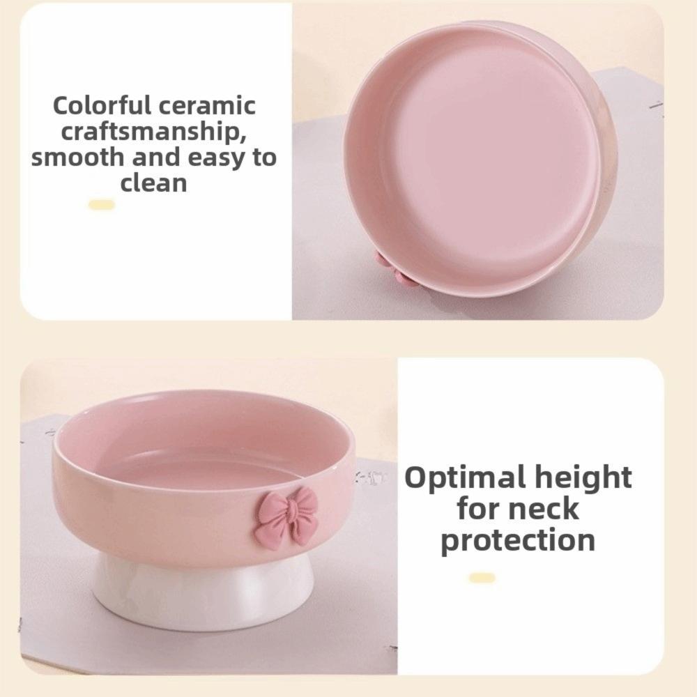 Керамическая миска для кошек большой вместимости, цвета макарон, нескользящее основание, приподнятая миска для питомца с бантом, миска для воды и еды для кошек, кормление питомца, питье