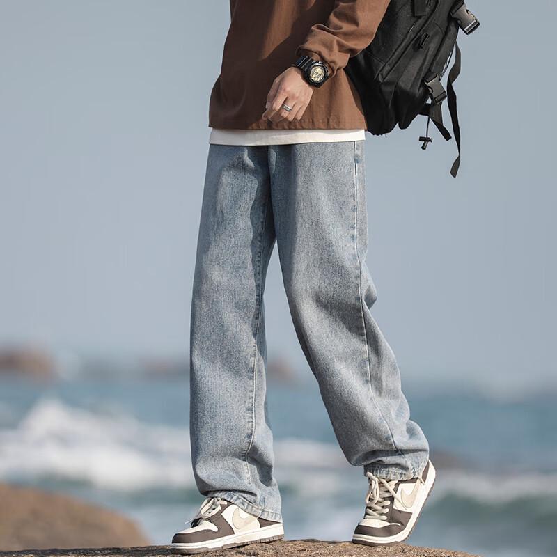 Мужские джинсы Homlean American High Street, выстиранные, свободного кроя, с прямыми штанинами