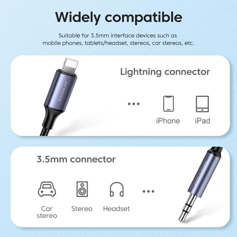 Кабель Kuulaa, Jack 3,5 мм/Lightning