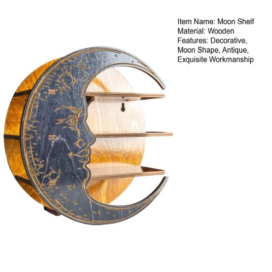 Vintage Display Shelf Fashion Sturdy Stress Relieve Bedroom Wall Hanging Moon Shape Witch Altar Decor