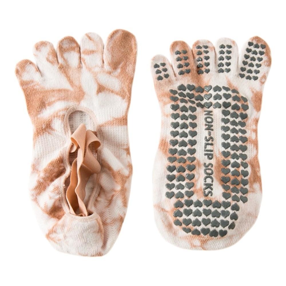 Heart Silicone Dot Strappy Pilates Socks Non-Slip Five Toe Socks Fashion Tie-dye Yoga Socks Gym
