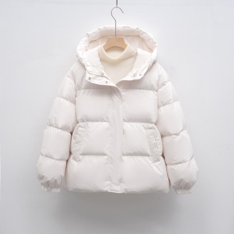 Пуховик свободный белый утиный пух однотонный простой с капюшоном женский новый зимний теплый утолщенный пальто прилив