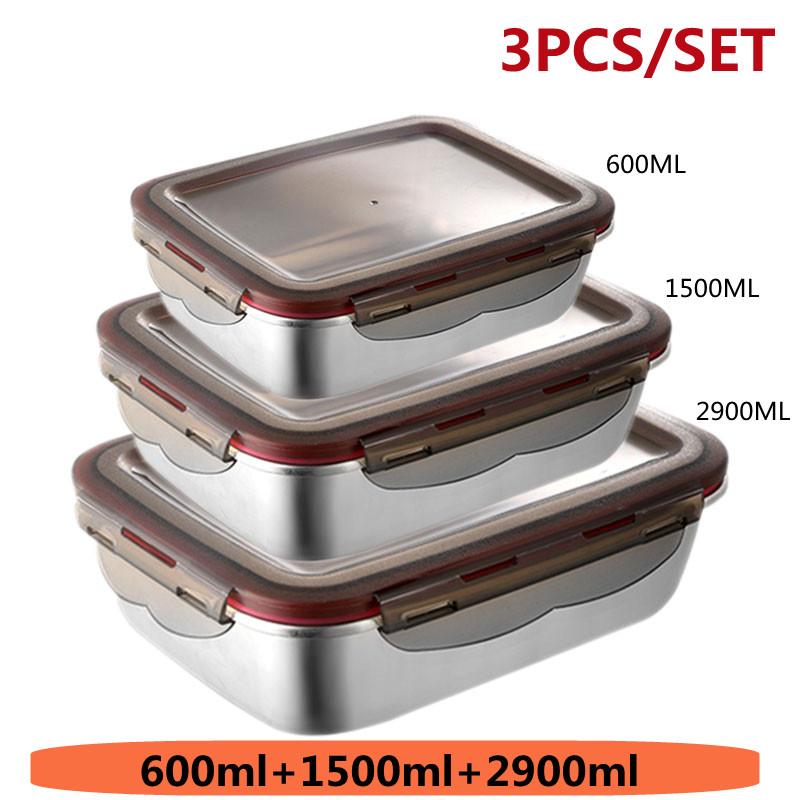 304 Stainless Steel Lunch Box Sealed Food Bento Box Refrigerator Square Microwave Heating Preservation Box Picnic Storage Box