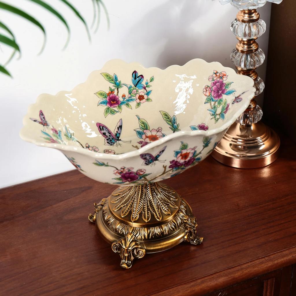 Fruit Tray Desktop Ornament Set American Ceramic Home Light Luxury Living Room European Retro High Foot Large Capacity Highgrade