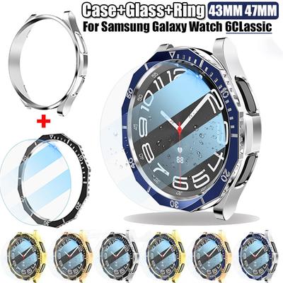 Чехол 3 в 1+Кольцо безеля+Защитная пленка для стекла для Samsung Galaxy Watch 6 Classic 47 мм 43 мм Защитная пленка для экрана Бампер для Galaxy Watch 6 Classic