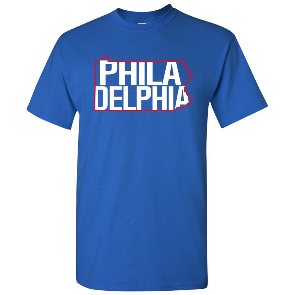 Унисекс Футболка Philadelphia Basketball - Контур штата - Королевский синий
