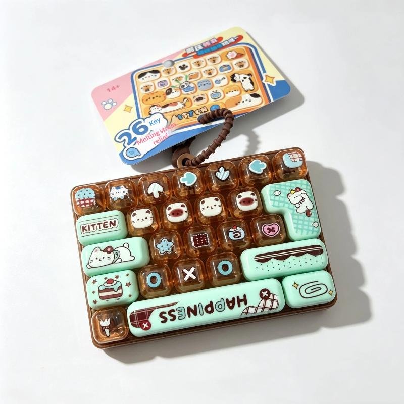 Cute Cartoon Animal Mini Keyboard Fidget Toy With Soft Press Buttons Lanyard For Bag Charms Stress Relief Kids Gifts