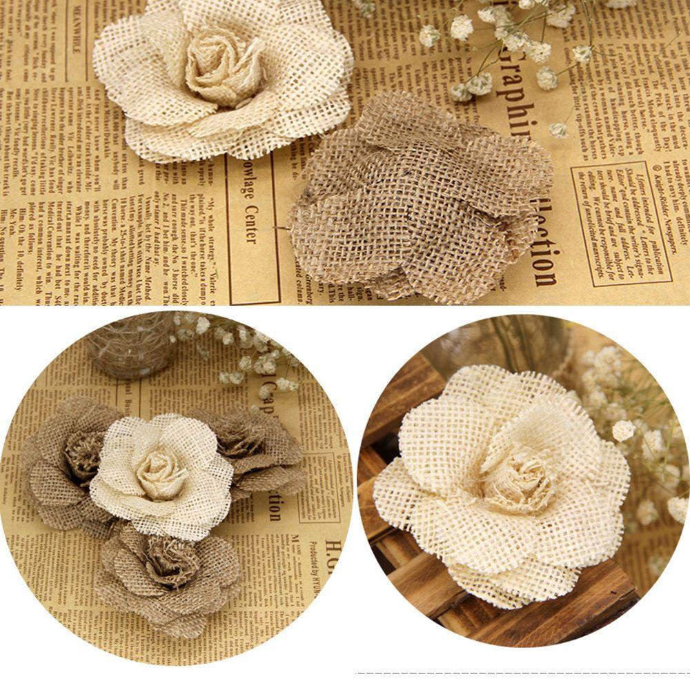 Party Supplies Rose Heads Handmade Flowers Natural Hessian Jute Burlap Retro Wedding Decoration