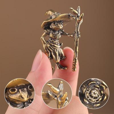 Винтажная латунная статуэтка волшебника-лягушки, настольное украшение, металлические милые фигурки, миниатюры, украшения для дома и офиса, украшения для автомобиля