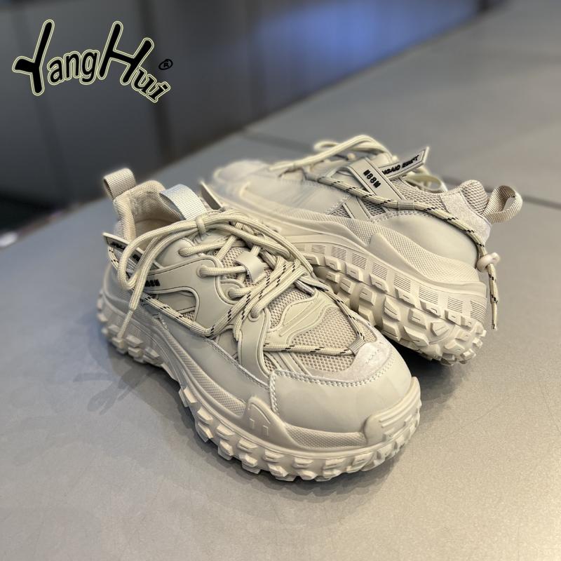 Ретро-спортивные туфли на платформе для отдыха на шинах, высота каблука средняя, 3–5 см, сетчатые кроссовки 2024 года, новая мода, осень и зима