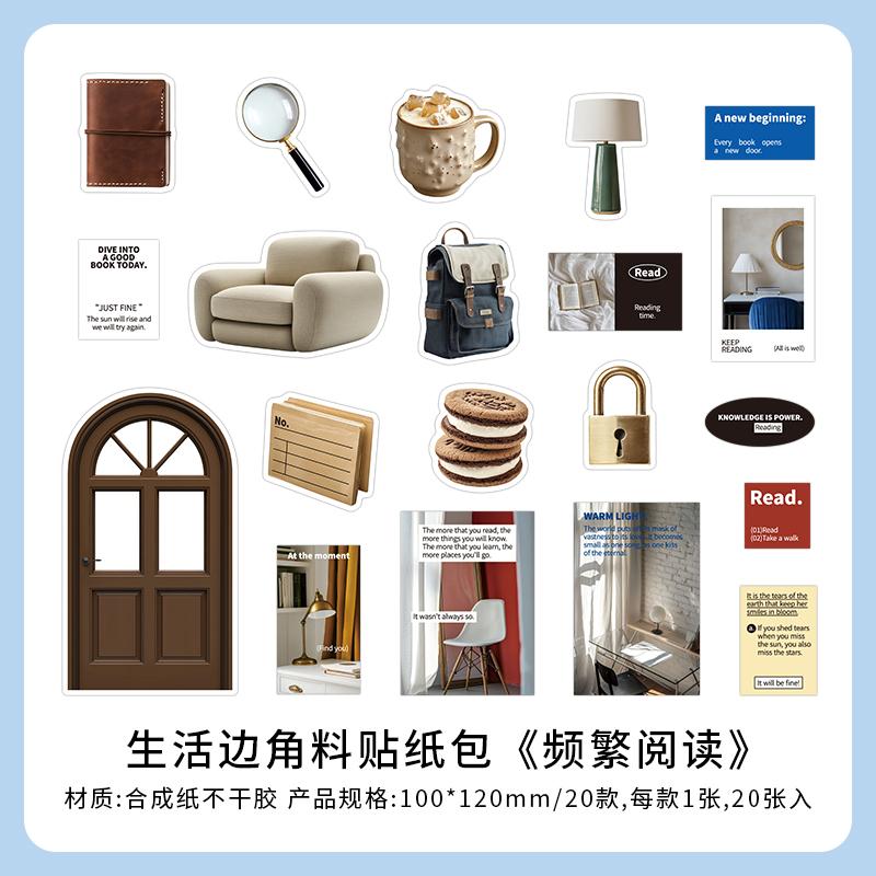 20sheets/pack Life Edge Material Series Kawaii Ins Adhesive Stickers DIY Diary Scrapbooking Material Aesthetics Stationery