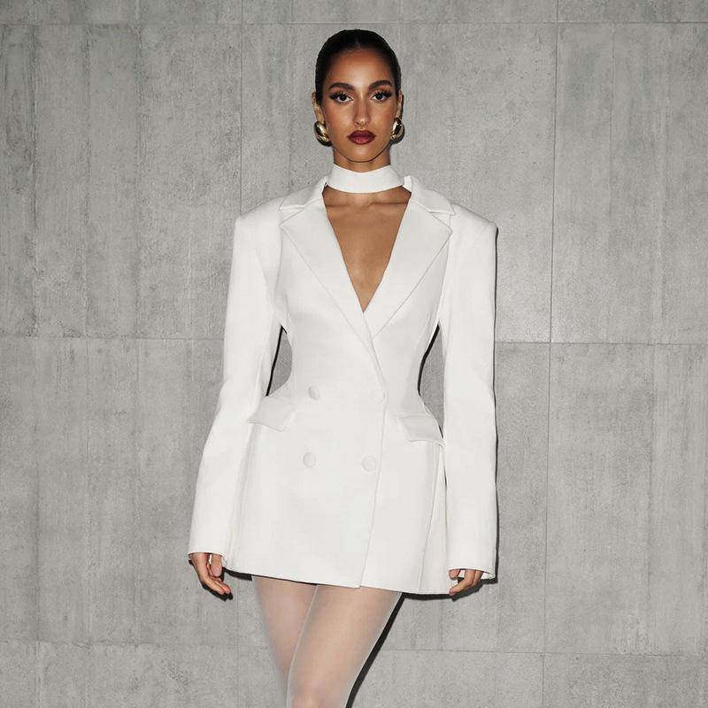 2025 Осень Сексуальное платье с глубоким V-образным вырезом и длинным рукавом в европейском и американском стиле, облегающее, повседневное