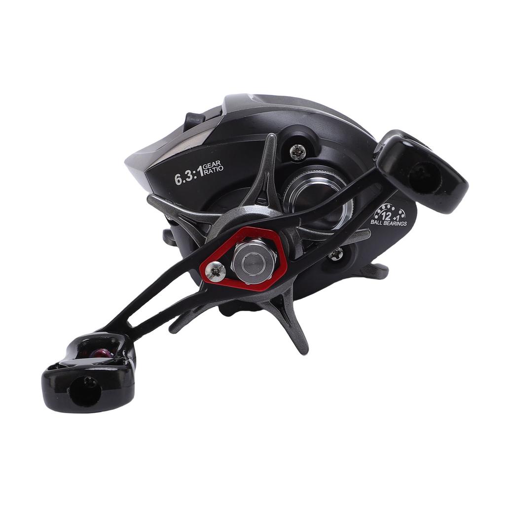 Left Handed Baitcast Reel 17.6lb Double Line Cup 6.3:1 Gear Ratio Magnetic Double Braking Fishing Reel with Drag Alert