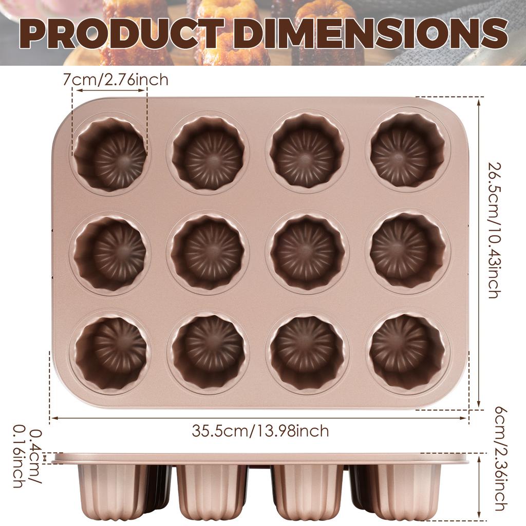 6/9/12 Holes Cake Molud Carbon Steel Cannele Mold Muffin Bakeware Cupcake Pan Non Stick Baking Pans for Baking Kitchen Accessory