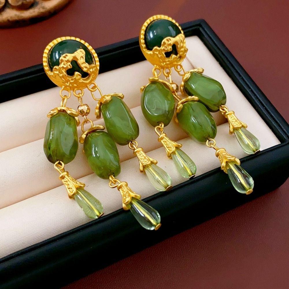 Translucent Resin Earrings Exquisite Vintage Earrings Swaying Green Drop Earrings  Party