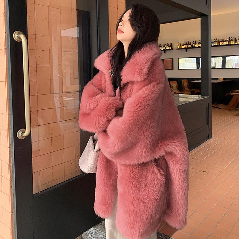 Женское пальто из искусственного меха большого размера, зимняя плюшевая куртка Тедди, плотные теплые пальто с длинными рукавами, женская зимняя верхняя одежда