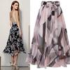 Womens Plain Knee Length Soft Stretch Flared Printed Skater Midi Skirt