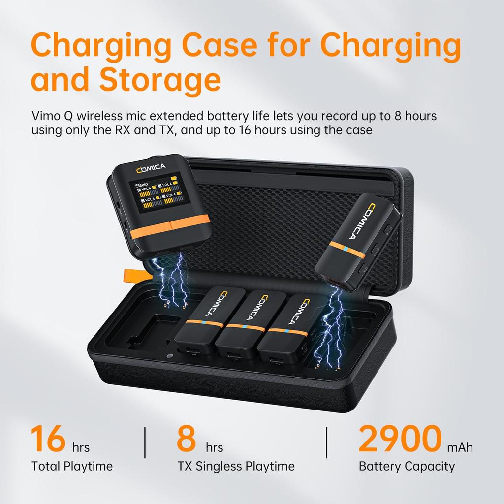 Comica Vimo Q 4 Transmitters 1 Receiver Wireless Pin Microphone 200m Transmission CalMix Audio Charging Case Included Video Shooting Online Class VLOG