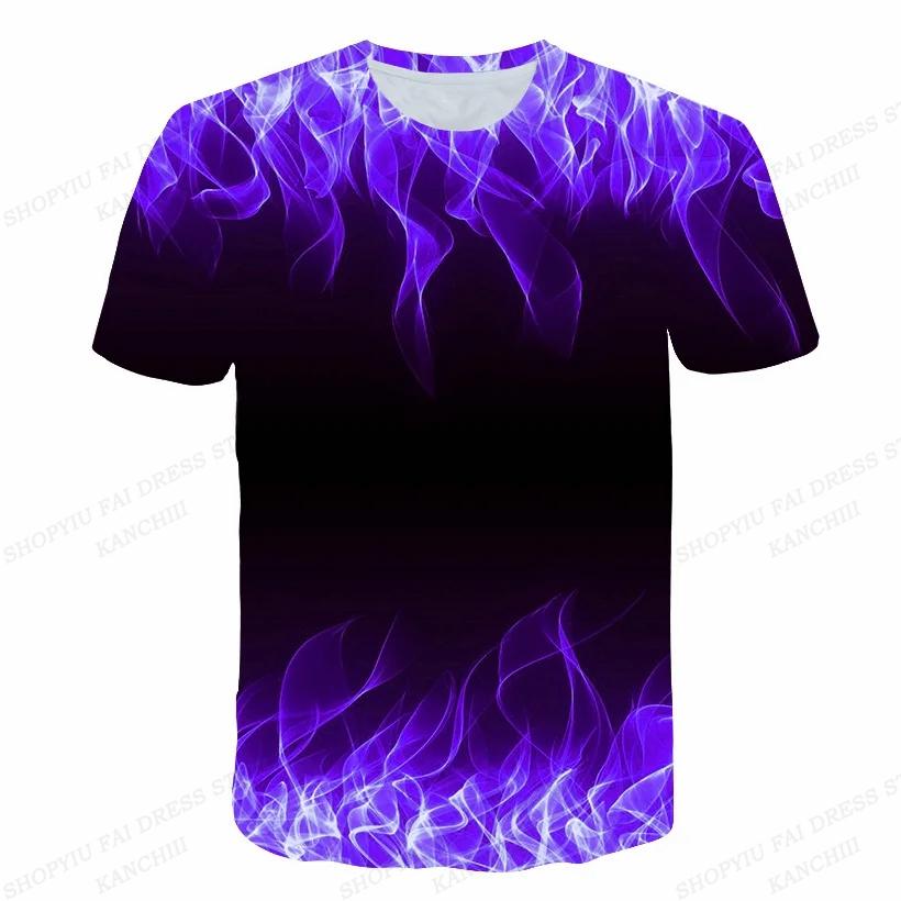 Summer Men's Flame 3D Printed T-shirt Men's Fashionable Short Sleeved Hip-hop Top