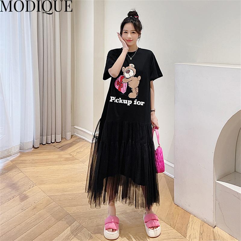 MODIQUE Summer Plus Size New Dress Shirt Women Loose Mesh Cotton Linen A-Line Dress Solid Casual Female Dresses O-Neck Short Sleeve