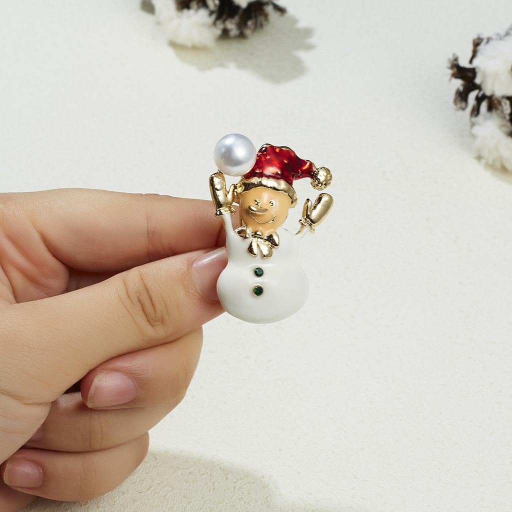 Rinhoo Cute Enamel Snowman Brooches For Women Rhinestone Snowflake Xmas Snowman Pins Badge Jewelry New Year Festival Party Gifts