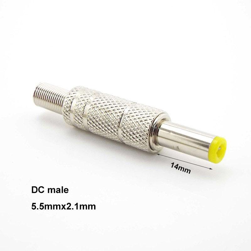 10pcs Silver Metal DC Power Male Female Socket Plug Jack Connector 5.5x2.1mm 5.5mm X 2.5mm with Spring Yellow Head 5.5*2.1 5.5*2.5mm