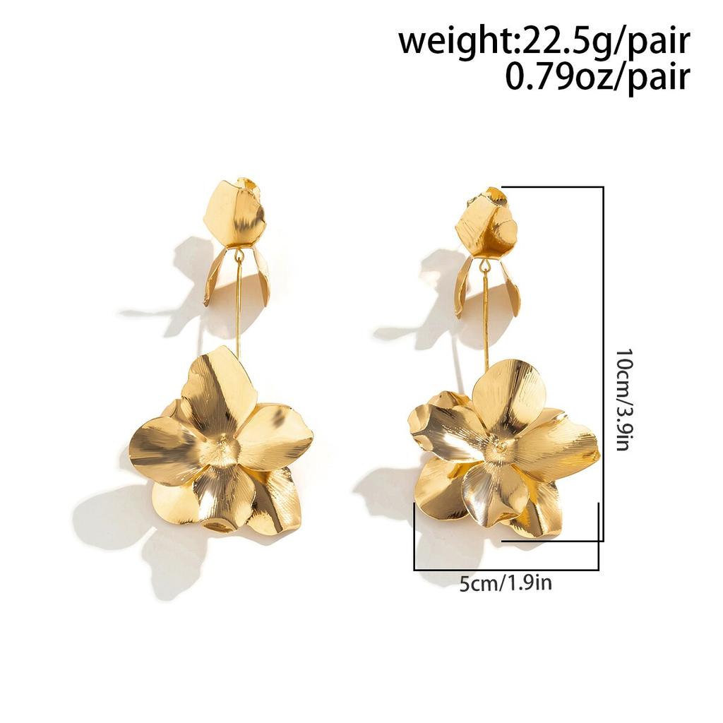 Vintage Geometric Flower Petal Pendant Drop Earrings for Women Fashion Statement Gold-Color Hanging Earrings Party Jewelry Gifts