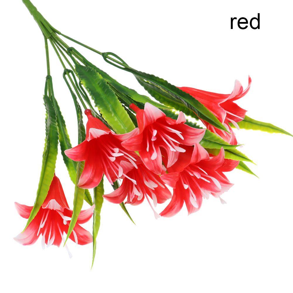7Heads Colorful Water Grass Wedding Decor Fake Lily Persian Leaf Artificial Flowers Lilies Bouquet