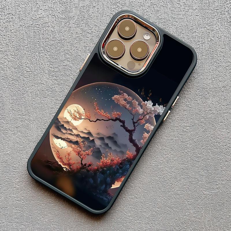 Роскошный чехол для телефона 'Луна на ветке' из мягкого силикона для iphone 16 13 12 11 Pro Max 15 14 Pro Max Plus XR X XS 7 8 plus SE2